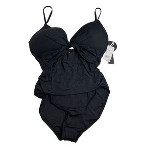 La Blanca Island Goddess Twist Keyhole One Piece Swimsuit Black Size 12 New